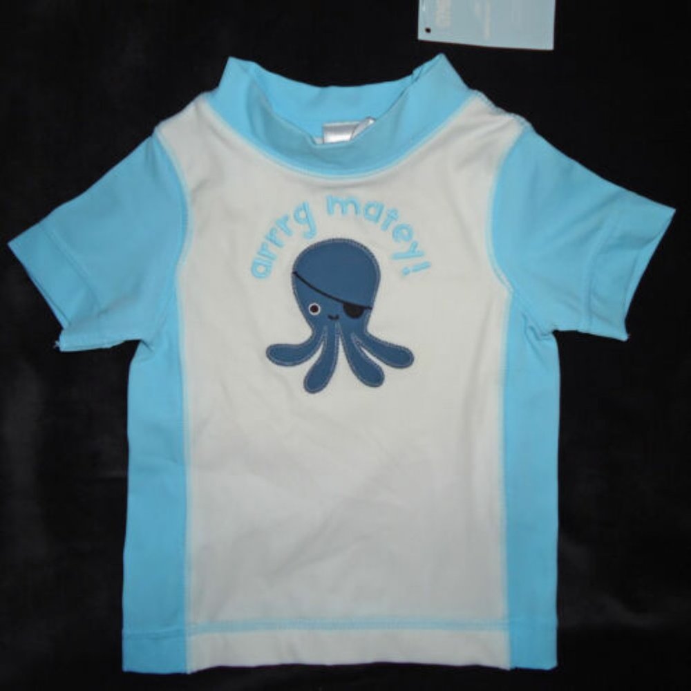 Gymboree NWT Blue White Octopus Arrrg Matey Rash Guard Swim Shirt 3-6 Months